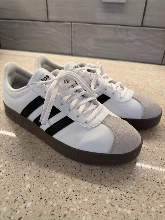 adidas Shoes - adidas White Sneakers with Black Stripes and Gray Suede Toe